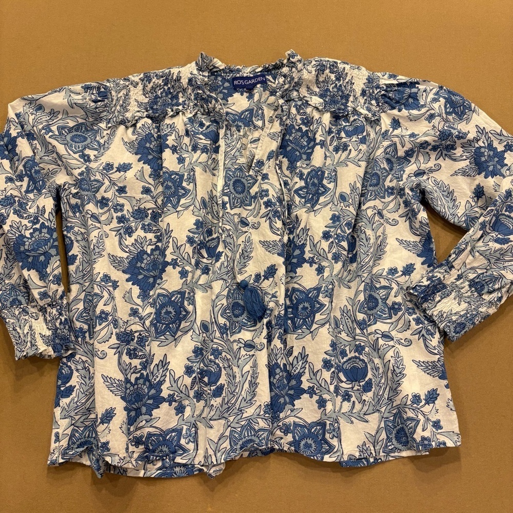 Ro’s Garden Leticia Hollie Shirt Blue & White 100% Cotton Size Large Tuckernuck